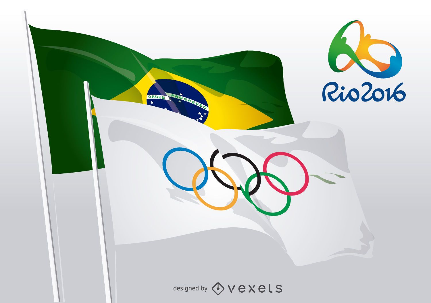 Rio 2016 - Olympic Rings And Brazilian Flags Vector Download