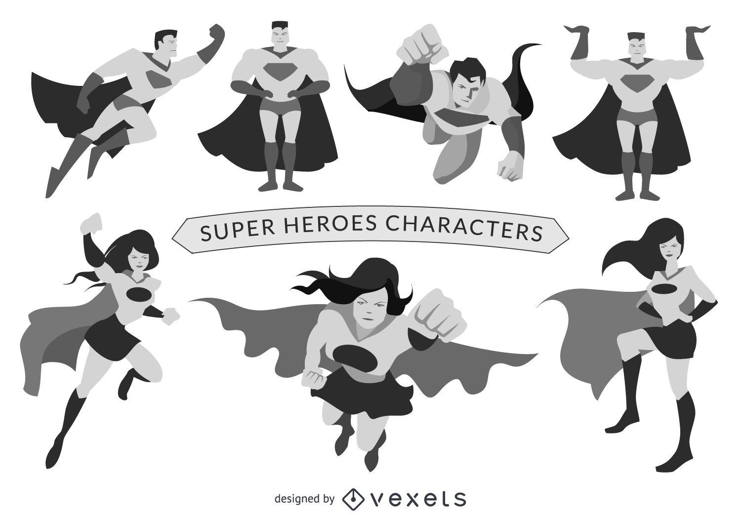 Conjunto de vectores de personajes de superhéroes lindos de