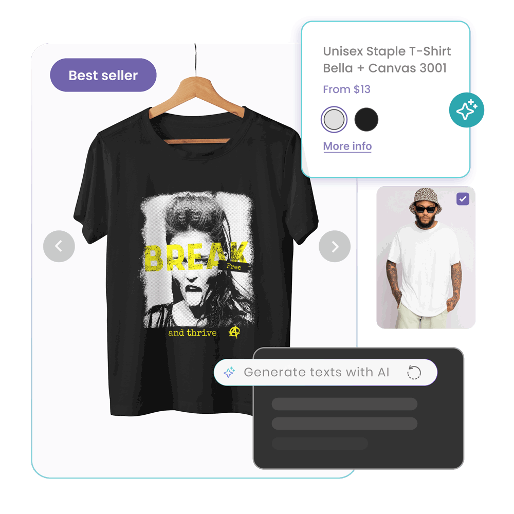 t-shirt with product information generated by AI