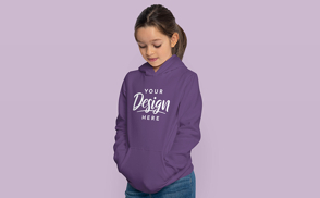 Young girl in oversized hoodie mockup