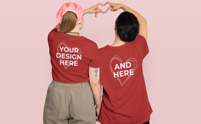 Lesbian couple in t-shirt mockup
