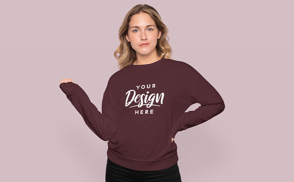 Blonde woman in large sweatshirt mockup