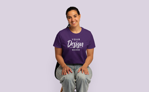 Brunette sitting t-shirt mockup | Start Editing Online