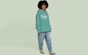 Black girl with jeans and hoodie mockup
