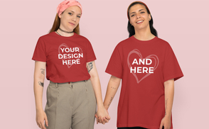 Girl couple love in t-shirt mockup