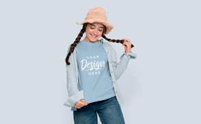 Teen girl with braids and t-shirt mockup