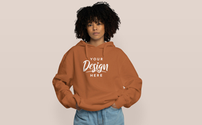 Black woman curly hair in hoodie mockup