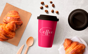 Coffee cup breakfast mockup composition
