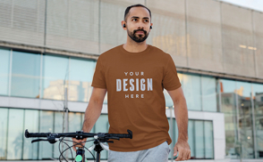 Man with bicycle t-shirt mockup