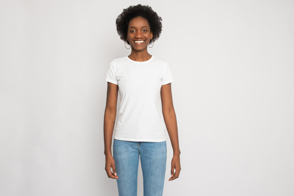 Black girl with afro in t-shirt mockup