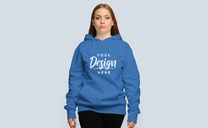 Serious blonde girl in hoodie mockup | Start Editing Online