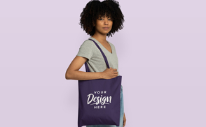Black girl in t-shirt and tote bag mockup