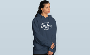 Brunette woman in oversized hoodie mockup