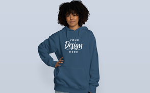 Black girl in oversized hoodie mockup