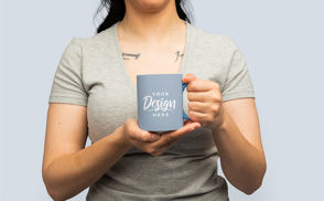 Hispanic woman holding mug mockup