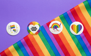 Four pins over pride flag mockup