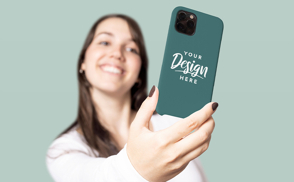 Young girl taking selfie phone case mockup