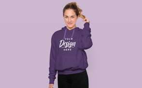 Blonde girl in ponytail with hoodie mockup