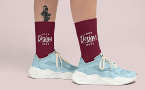 Inked Leg Blue Sneakers Socks Mockup | Online Editing Generator