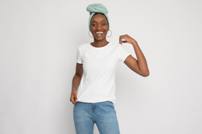 Black girl in headscarf and t-shirt mockup