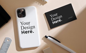 Phone case and business card mockup-repeated