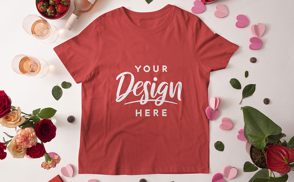 Rose petals and champagne drink t-shirt mockup