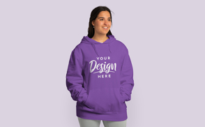 Brunette young female with hoodie mockup