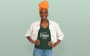 African american woman in t-shirt mockup