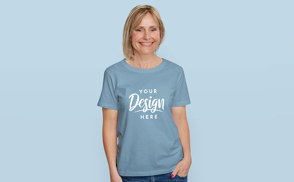 Woman with hand in pocket t-shirt mockup