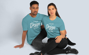 Young hispanic couple in t-shirt mockup