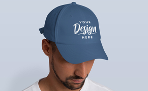 Brunette man in baseball cap mockup