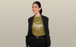 Business woman in t-shirt mockup