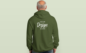 Older man backwards in hoodie mockup