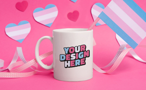 Mug with trans pride flag mockup