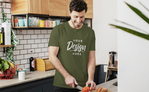 Man cooking kitchen t-shirt mockup