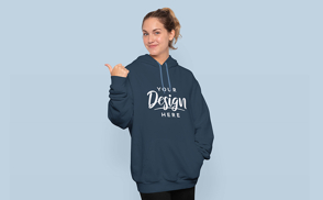 Casual blonde woman in hoodie mockup