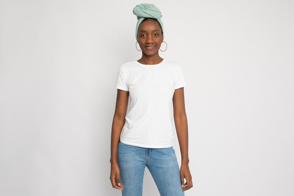 Black young woman in t-shirt mockup