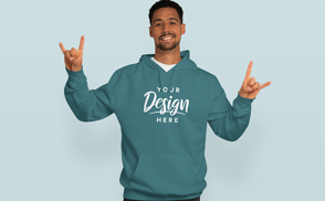 Happy latin american man in hoodie mockup