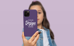 Girl with phone case mockup
