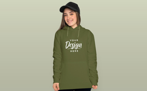 Teen girl in hoodie and black hat mockup