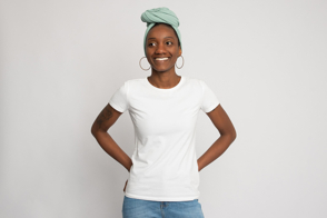 African american female in a white t-shirt mockup