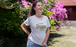 Pregnant woman smiling t-shirt mockup-repeated