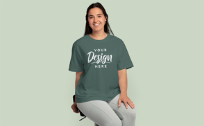 Latin girl sit oversize t-shirt mockup | Start Editing Online