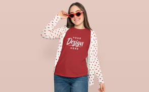 Teenager in glasses and t-shirt mockup