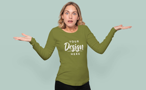 Woman in confused pose sweatshirt mockup