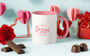 Valentines day paper hearts mug mockup