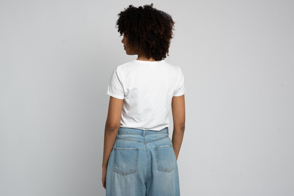 Black girl backwards with jeans and t-shirt mockup