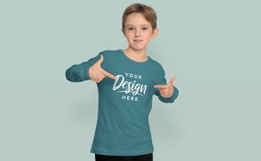 Child in cool pose while wearing sweatshirt mockup