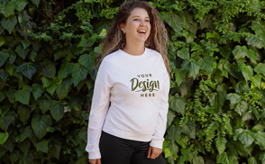 Curly hair pregnant woman in park t-shirt mockup