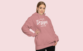 Blonde girl oversized hoodie mockup | Online Editing Generator